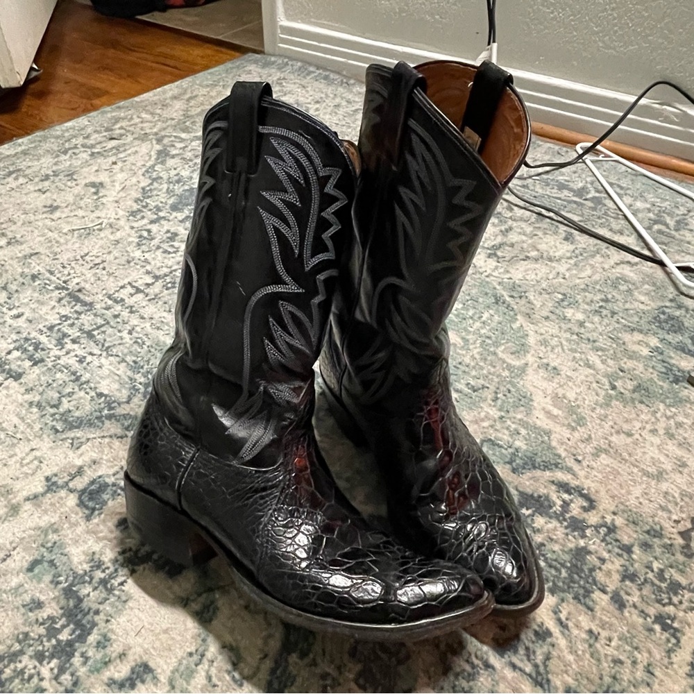 Vintage Nocona Pre Ban Exotic Sea Turtle Western Boots Men Size 10D Black RARE